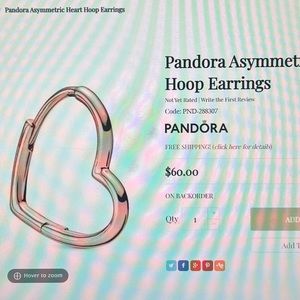 Pandora asymmetrical heart hoop earrings